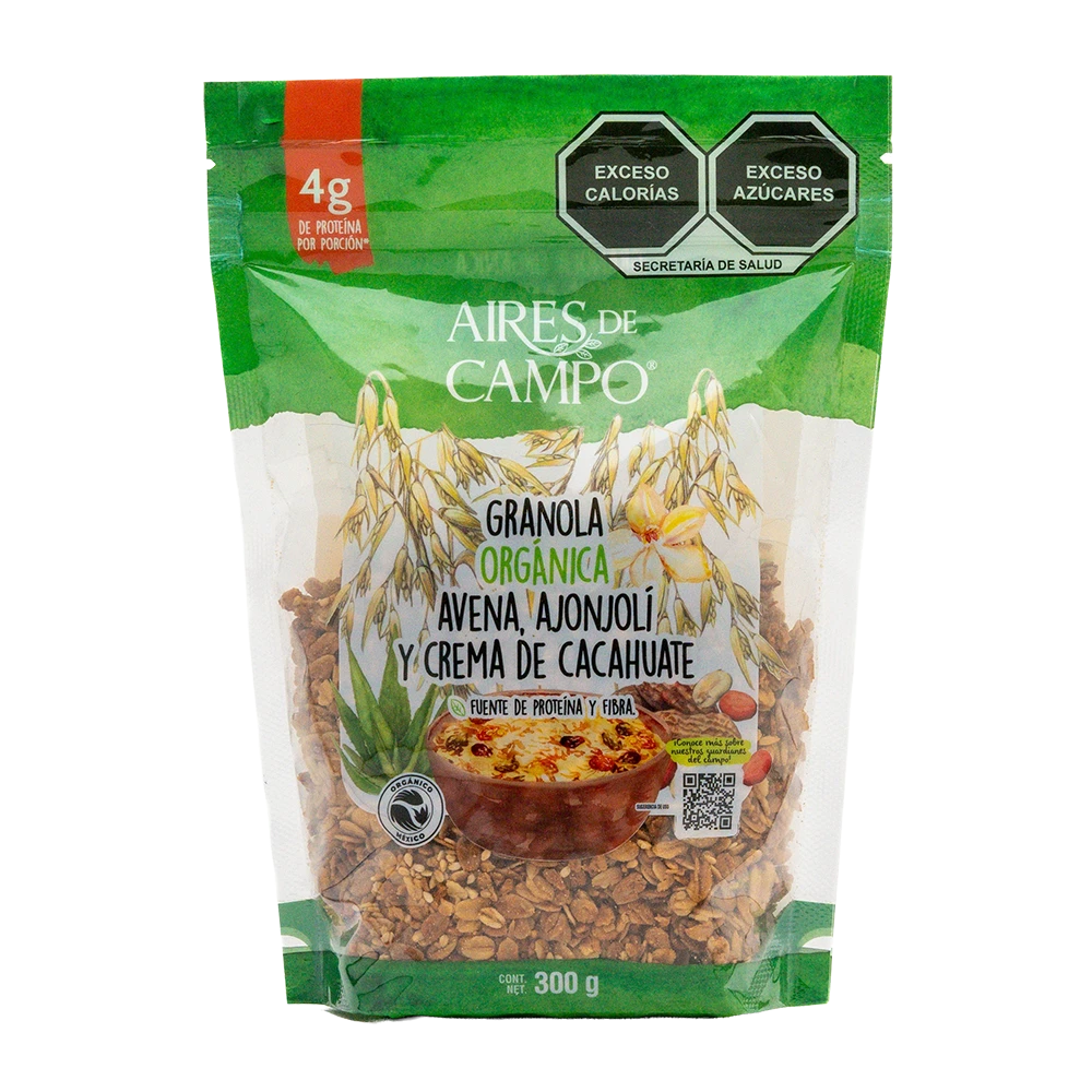 Granola Org&aacute;nica Avena, Ajonjol&iacute; y Crema de Cacahuate 